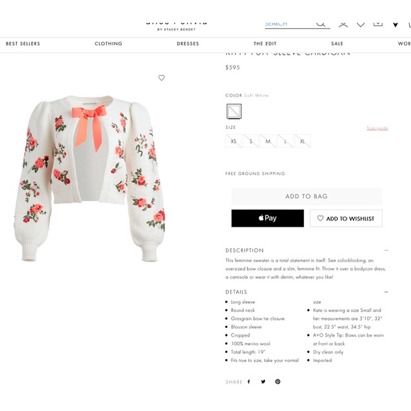 Alice + Olivia Kitty Floral Puff Sleeve Bow Tie Cardigan Sweater - Picture 4 of 17